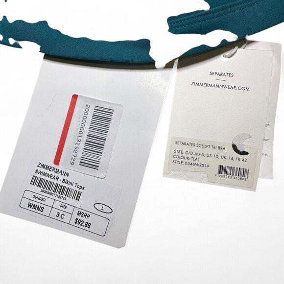 Zimmermann Women's Teal Sculpt Triangle Bra Bikini Top Size C/D US 8-10 NWT - Picture 3 of 7